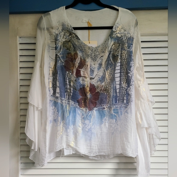 Italian JnJ Couture ruffle bell sleeve top | Size medium - Picture 1 of 5